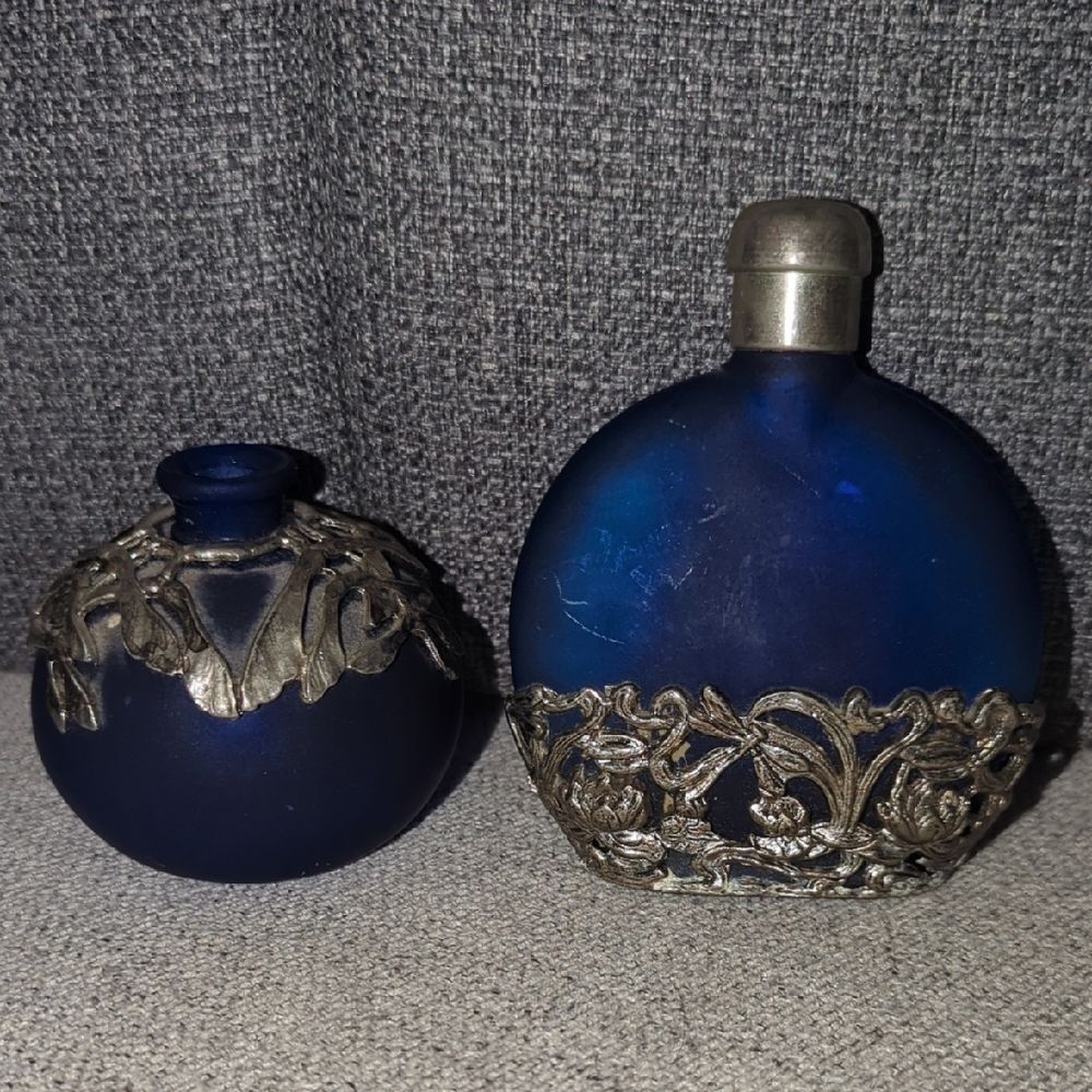 Blue Vases with Silver Detailing